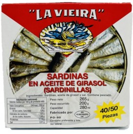 SARDINILLAS EN ACEITE DE GIRASOL DE " LA VIEIRA " ( 40 / 50 ) RO-280