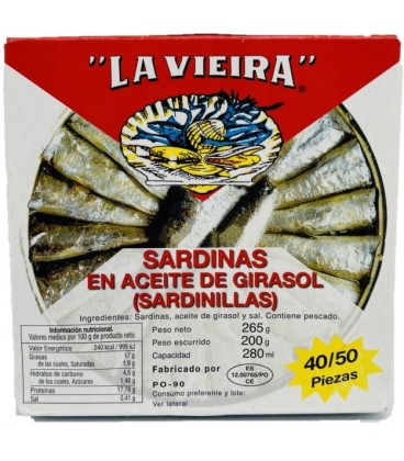 SARDINILLAS EN ACEITE DE GIRASOL DE " LA VIEIRA " ( 40 / 50 ) RO-280